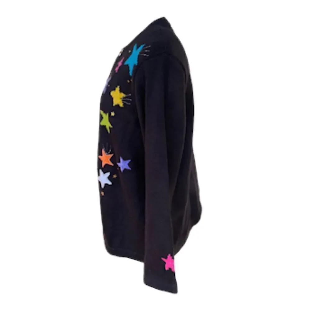Jack B. Quick Cardigan Multi-Color Stars w/Star Buttons Size L Vintage Whimsy - Picture 5 of 10